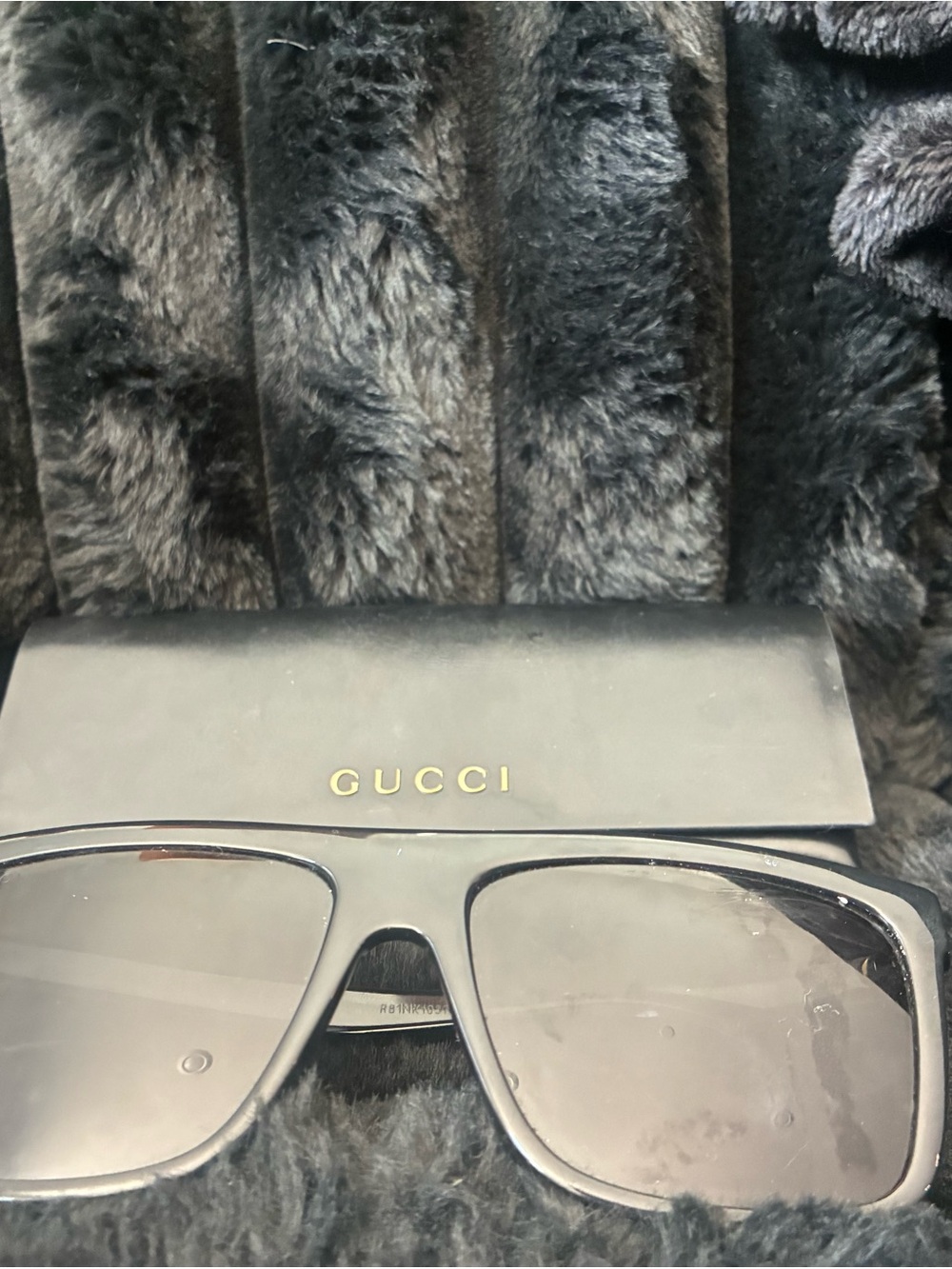 Gucci Black Square Frame Sunglasses with Gold Logo Case